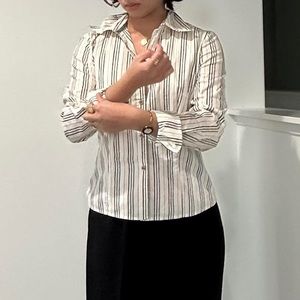 Cream, Pinstriped, Y2K Vintage Blouse